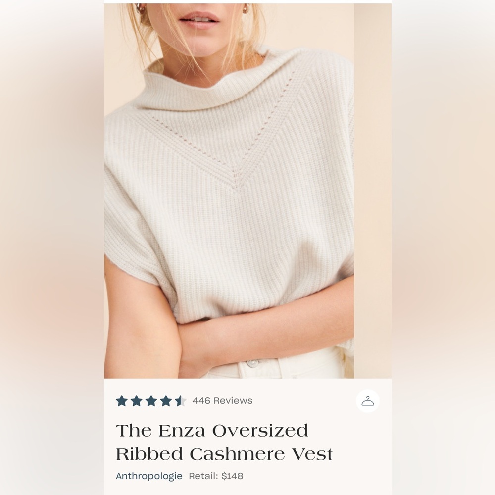 Anthropologie the Enza ribbed cashmere vest MEDIUM sweater sleeveless white